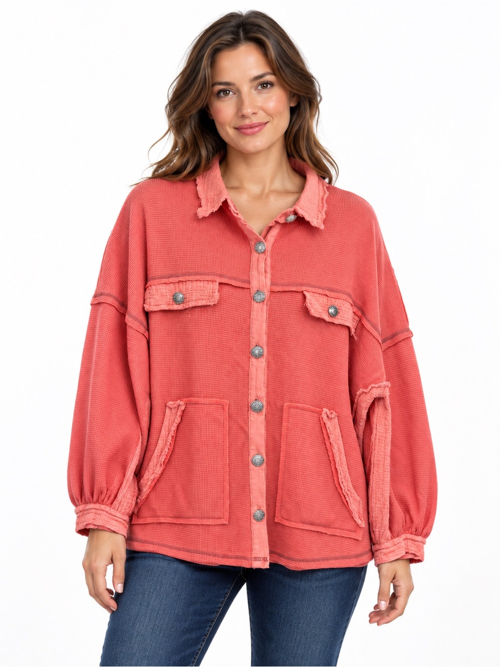 POL Coral Button-Front Shacket